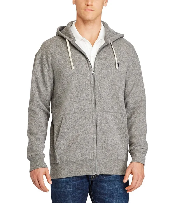Polo Ralph Lauren Big Tall Classic Fleece Full-Zip Hoodie, Mens, 5XB, Alaskan Heather