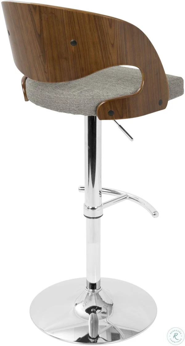LumiSource Pino Mid-Century Modern Adjustable Barstool with Swivel - Walnut & Grey