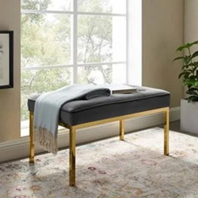 Neher Faux Leather Bench Orren Ellis Color: Gold/Gray, Size: 17.5x22 H x 34x22 W x 20x22 D