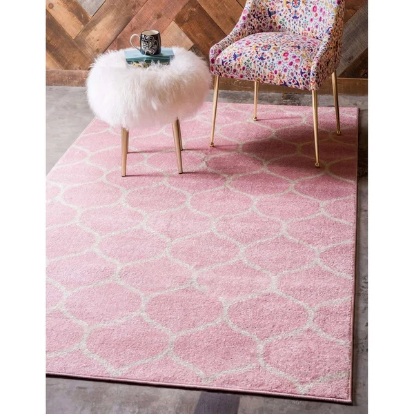 Unique Loom Rounded Trellis Frieze Rug - Pink, 10x14 ft