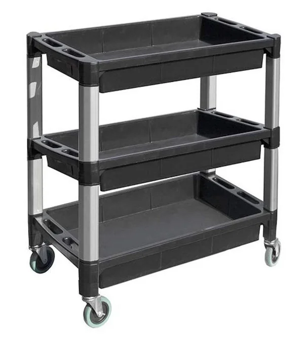 Maxworks 80873 3-Tray Service Utility Cart with Aluminum Legs & Wheels