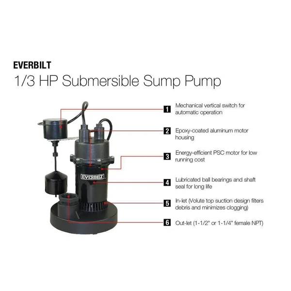 Everbilt 1/3 HP Submersible Sump Pump with Vertical