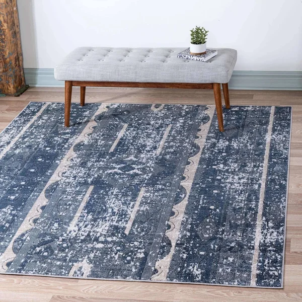 Porch & den Regatta Distressed Geometric Stripe Area Rug - 8& x 8& Square - Blue