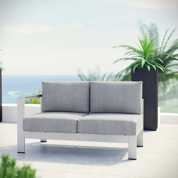 Modway Shore Left-arm Corner Sectional Outdoor Patio Aluminum Loveseat - Silver Orange
