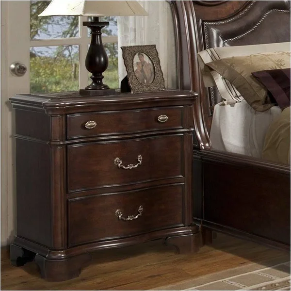 Bowery Hill Solid Wood 3-Drawer Nightstand in Rich Cherry