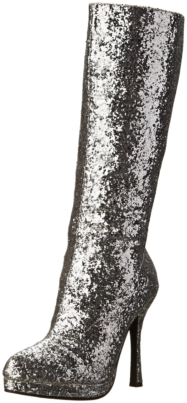 Ellie Shoes 421-ZARA, 4x22 Knee High Glitter Boots - Silver 12