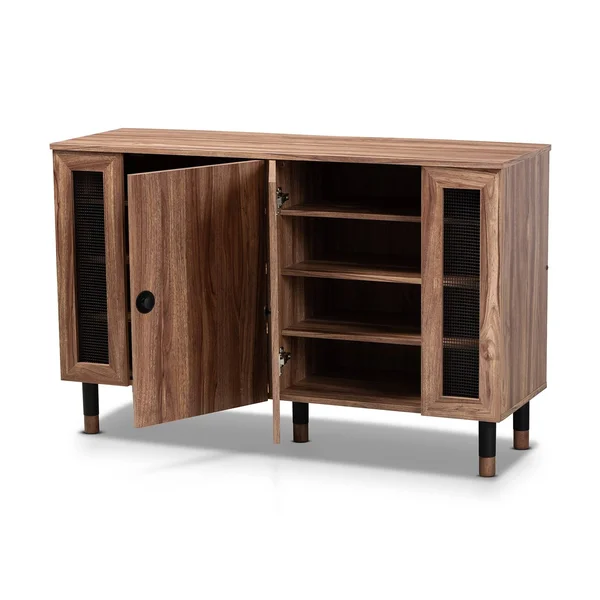 2 Door Valina Wood Entryway Shoe Storage Cabinet with Screen Inserts Brown - Baxton Studio