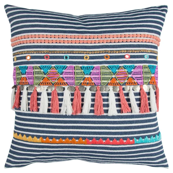 Rizzy Home Decorative Poly Filled Throw Pillow Stripe 20 inchx20 inch Navy - Size: 20 inch x 20 inch
