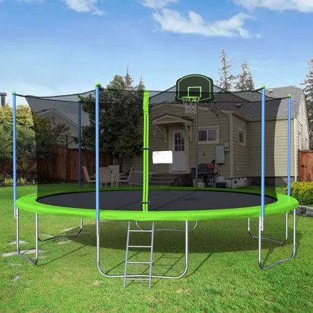 Segmart 16& Round Trampoline for Kids, New Upgraded Outdoor Trampoline with Safety Enclosure Net, Basketball Hoop and Ladder, He