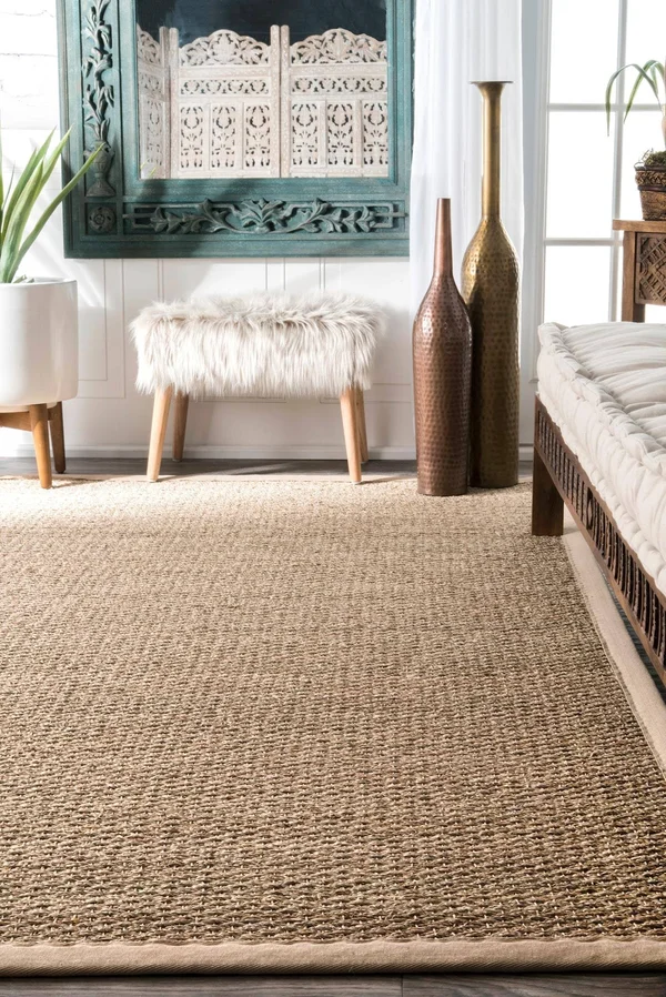 nuLOOM Elijah Seagrass with Border Beige 8 ft. Square Rug