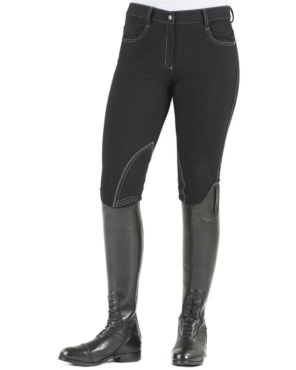 Ovation Ladies Euro Melange Zip Front Knee Patch Breeches, Black