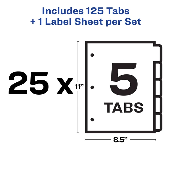 Avery Print & Apply Clear Label Dividers - Index Maker Easy Apply Printable Label Strip, 5 Multicolor Tabs, 25 Sets (11423)