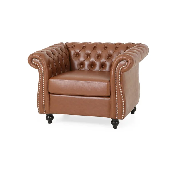 Christopher Knight Home Lucine Traditional Chesterfield Club Chair, Cognac Brown, Dark Brown