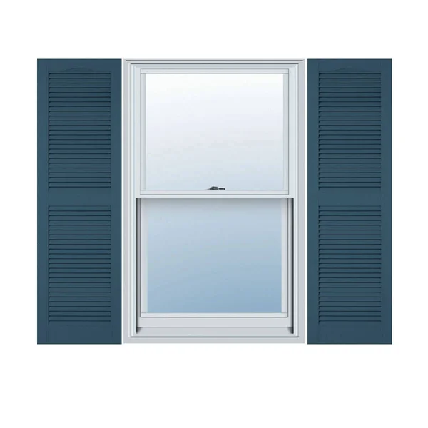 14 1/2x22W x 32x22H Lifetime Vinyl - Custom Straight Top Center Mullion, Open Louver Shutters, w/Shutter-Loks (Per Pair), Classic