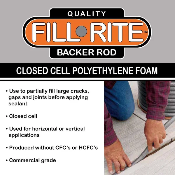 Fill-Rite Pre-Caulking Filler Rope Backer Rod Roll Bulk - 1, 550 Feet Length x 5/8 inch Width, Grey Filler Rope