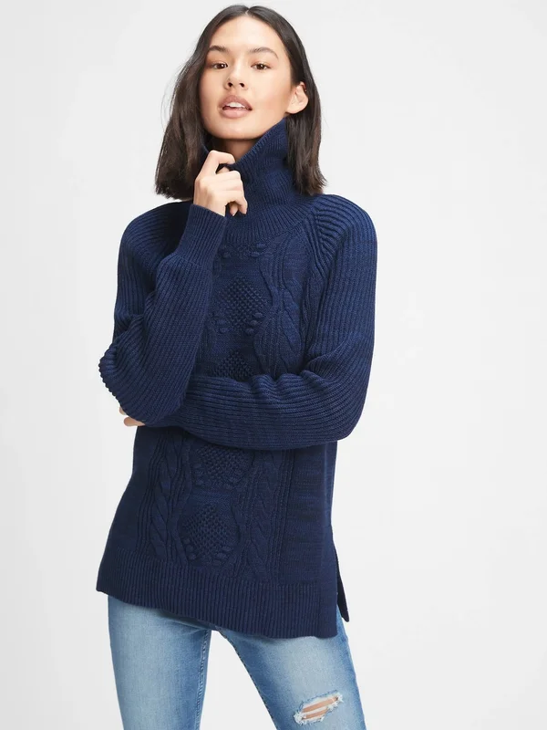 Gap Factory Women's Cable-Knit Turtleneck Sweater Navy Marl Size Xs
