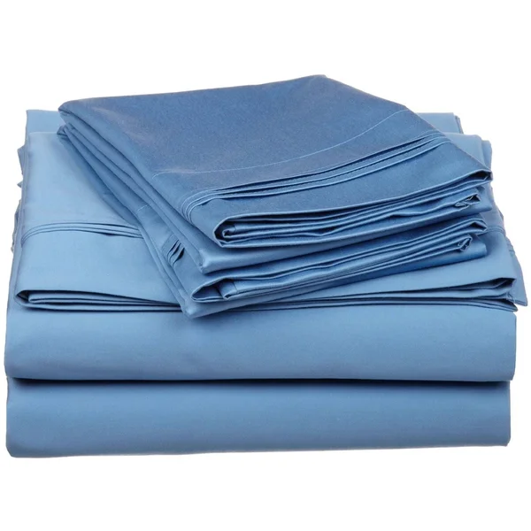 Superior Egyptian Cotton 650 TC Deep Pocket Solid Bed Sheet Set (Queen - Medium Blue)