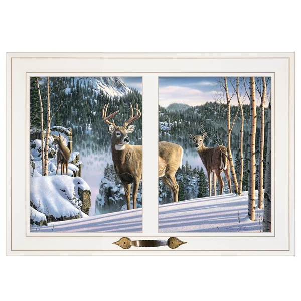 Morning View Deer by Kim Norlien - Ready to Hang Framed Print, White Window-Style Frame