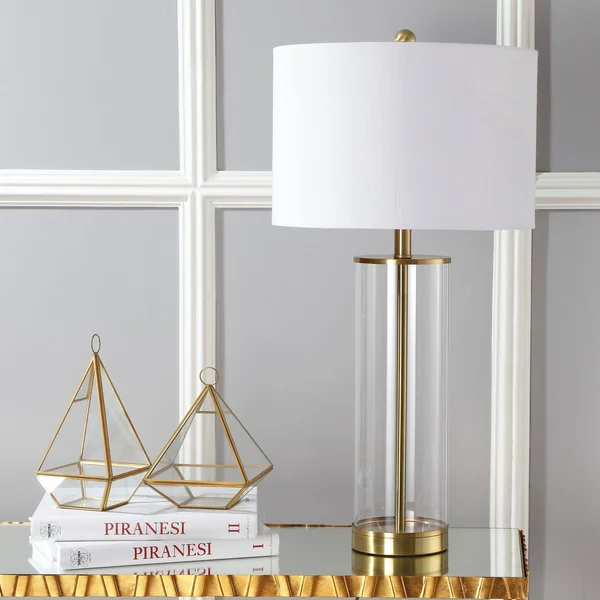 Collins 29.25x22 Glass LED Table Lamp, Brass Gold, Jonathan Y