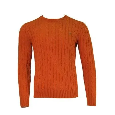 Gant Men's Cotton Cable Crew Sweater, Medium, Pumpkin Orange