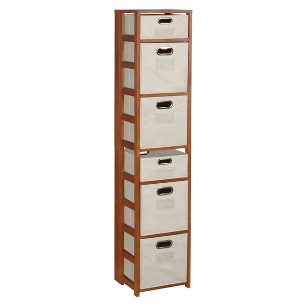 Regency Nemus Cherry and Natural 6-Shelf Folding Bookcase and Storage Tote Set, Cherry/Natural
