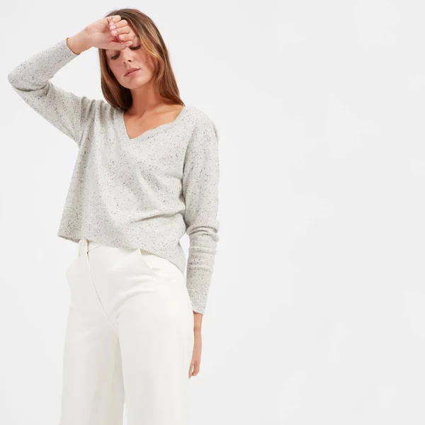 Women's Cashmere Crop V-Neck Sweater by Everlane in Frost Donegal, Size M