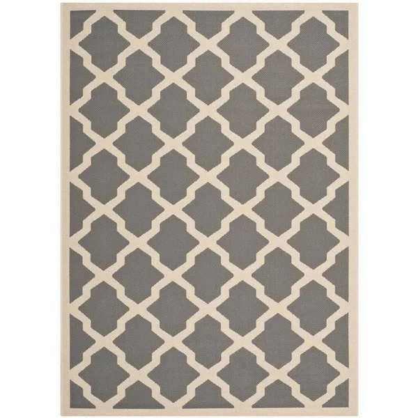 Safavieh Courtyard Anthracite & Beige 2&-3x22 x 8& Indoor/Outdoor Rug