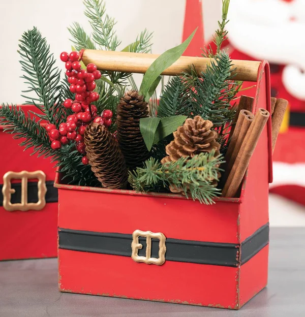Sullivans Santa Belt Metal Trug Set of 2, 15.25x22L & 7.5x22L Red, 9 x 12 in