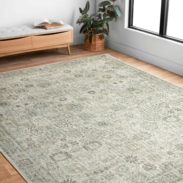 Alexander Home Leanne Printed Botanical Distressed Vintage Area Rug - 7&-6x22 x 9&-6x22