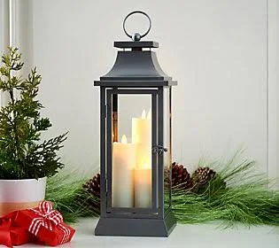 Luminara 16x22 Heritage Tri-Candle in/ Outdoor Lantern - Pewter