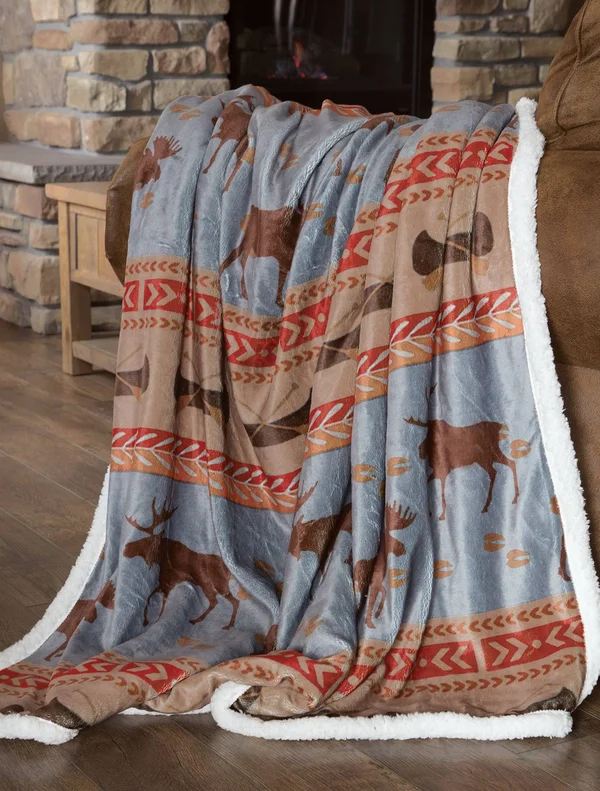 Carstens Moose Tracks Sherpa Fleece Throw 68x22 x 54x22