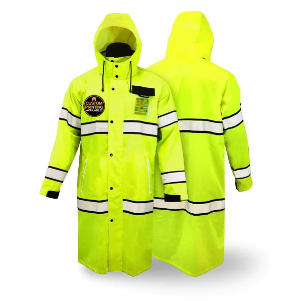 KwikSafety (Charlotte, NC) Torrent Class 3 Safety Trench Coat, High Visibility Waterproof Windproof Safety Rain Jacket, Hi Vis