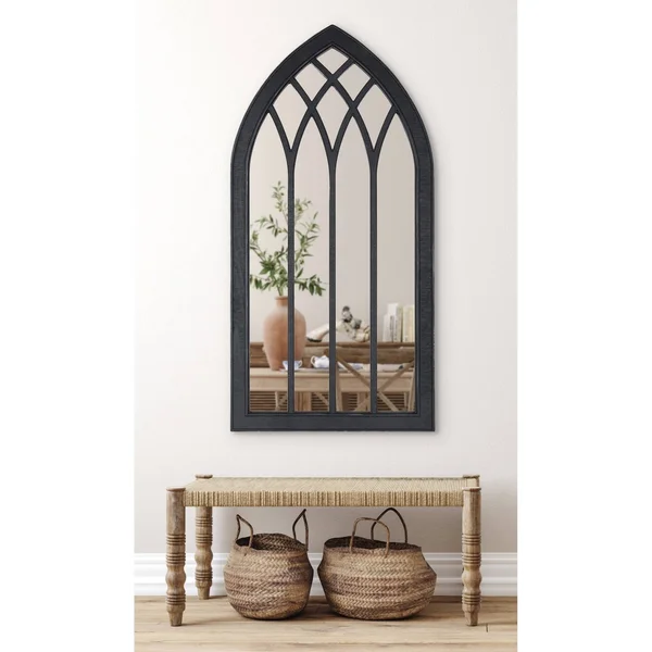 Kate and Laurel Winn 48-in L x 24-in W Arch Rustic Brown Framed Wall Mirror, 219974