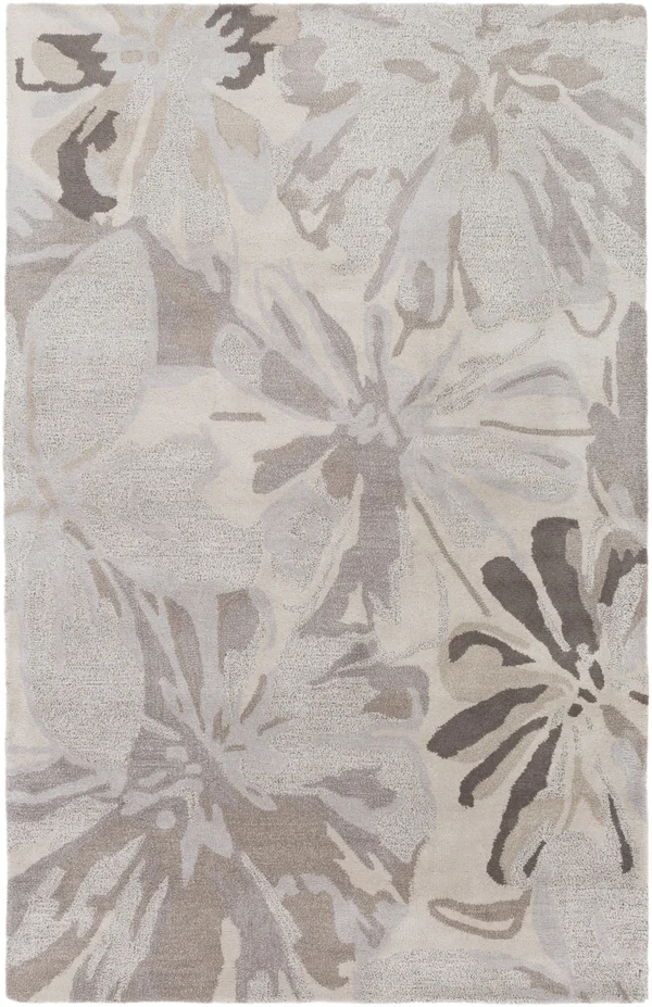 Transitional BHS-0019986 Tufted Wool Taupe Floral Accent Rug - 4' x 6'