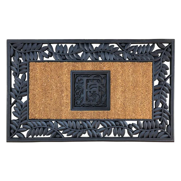 Nedia Home SOF2457 24 x 57 in. Olive Border Sentinel Door Mat Monogrammed F - Natural Brown & Black