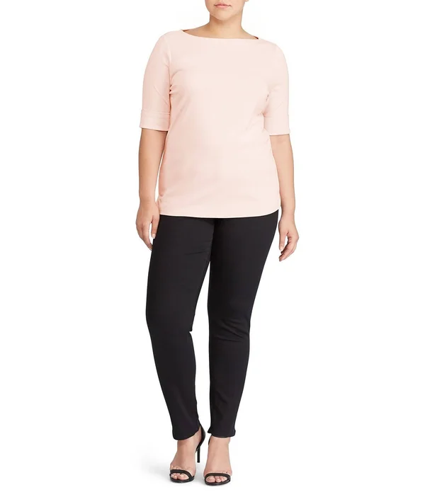 Lauren Ralph Lauren Plus Size Cotton-Blend Boatneck Top - Pale Rose