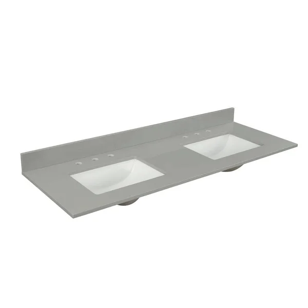 Home Decorators Collection 61 in. W x 22 in. D x 0.75 in. H Quartz Vanity Top in Earth Gray with White Basin TH0380