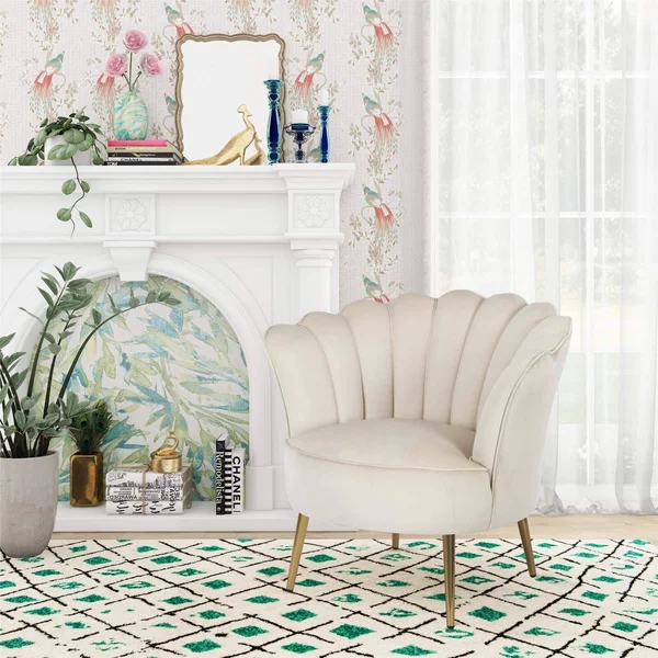Novogratz Presley Modern Glam Seashell Accent Chair - Cream