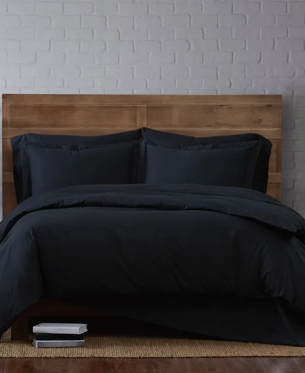 Brooklyn Loom Classic Cotton Duvet Cover Set Black Twin