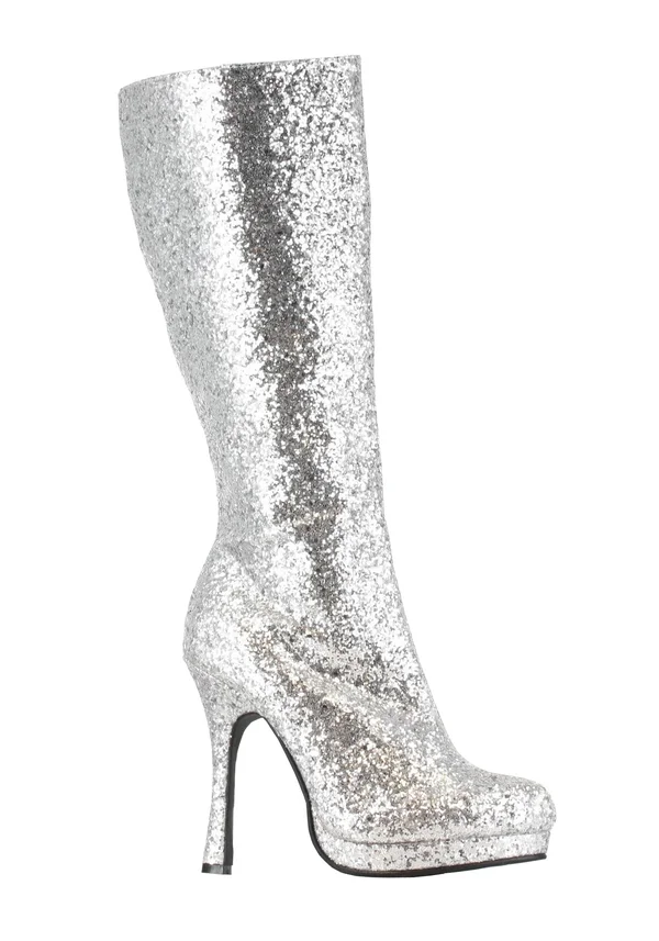 Ellie Shoes 421-ZARA, 4x22 Knee High Glitter Boots - Silver 12
