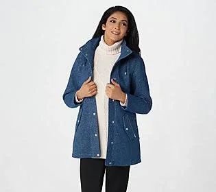 Susan Graver Tweed Jacket with Lacing Detail, Size Medium, Navy Tweed