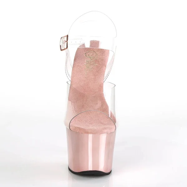 Pleaser - Sky-308 11, Clear/Rose Gold Chrome