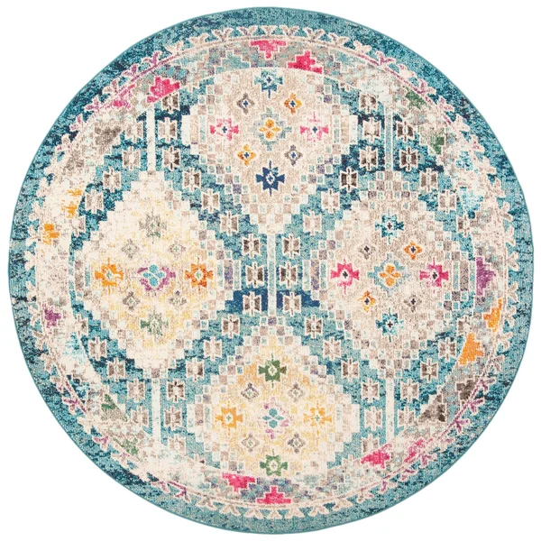 Safavieh Madison 418 Area Rug, Dark Blue, Yellow, 6&7x22 x 6&7x22 Round