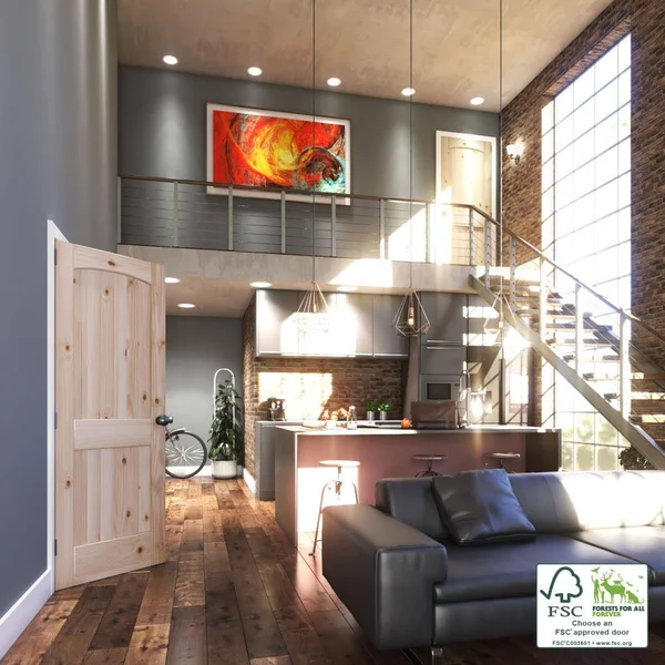 EightDoors 36-in x 80-in 2-Panel Arch Top Solid Core Unfinished Pine Wood Slab Door