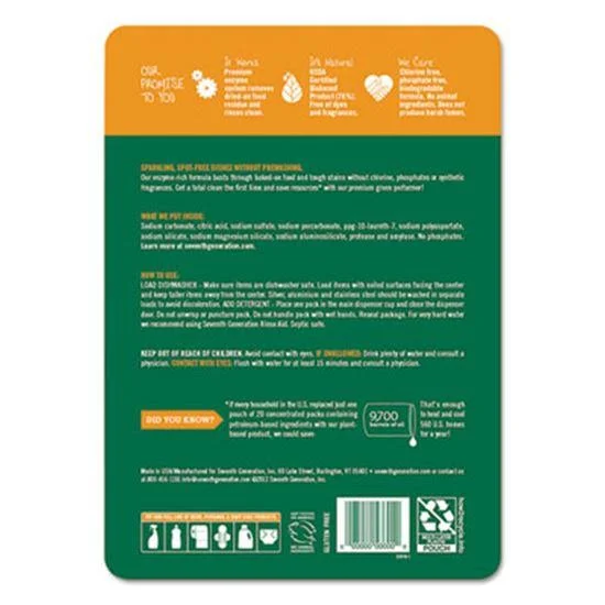 Seventh Generation Natural Automatic Dishwasher Detergent Packs 20 Packets/Pack - 12 PK/CT