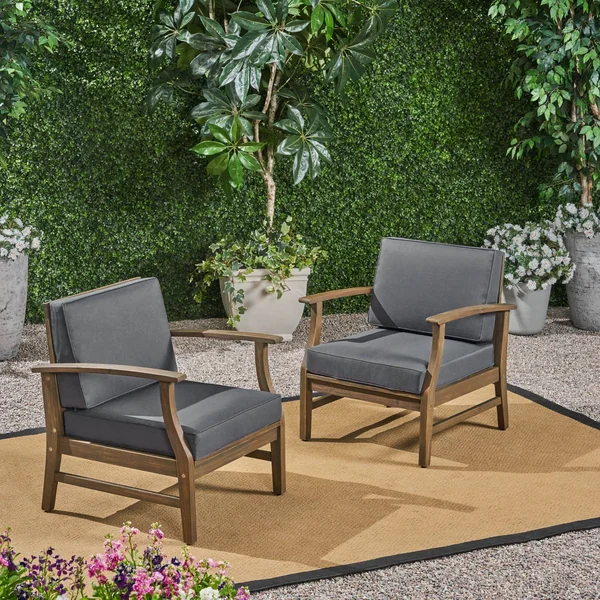 Set of 2 Gray Contemporary Outdoor Patio Club Chairs 32.75x22
