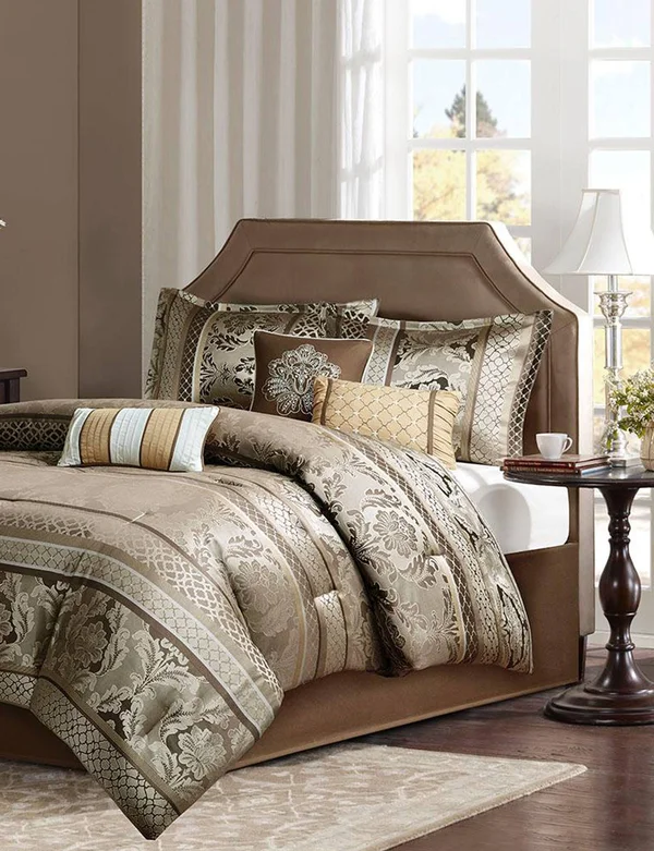 Madison Park Bellagio 7 Piece Jacquard Comforter Set Brown Cal King