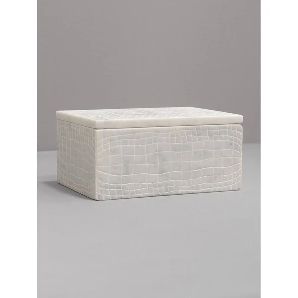 Aurora Home White Marble Box with Lid - Set(Smallu0026Medium)