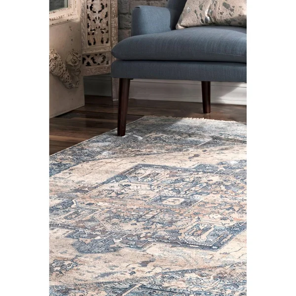 nuLOOM Rugs Ehtel Medallion Fringe Light Blue 2& 6x22 x 8& Runner Rug