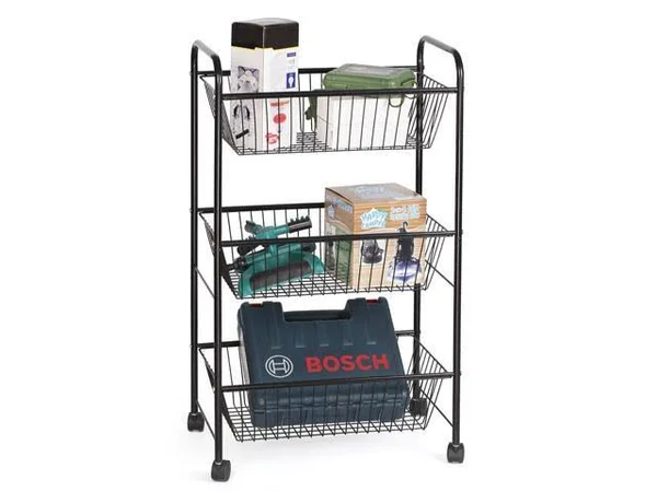 NEX 3-Tier Rolling Basket Stand, Large Size Full Metal Rolling Trolley for Kitchen & Bathroom - Three Tier Storage Cart w/Sh